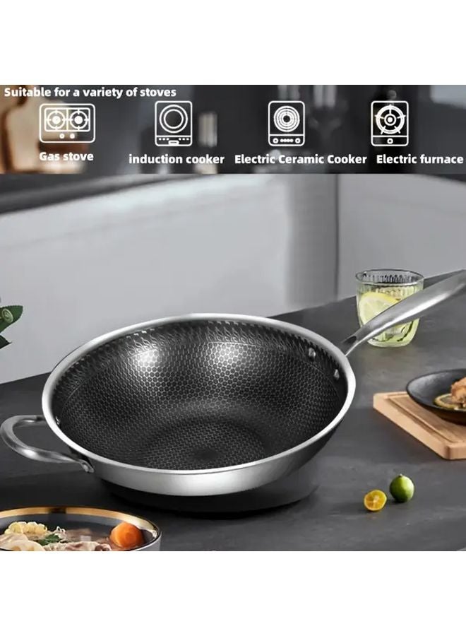 13 39 Inch 304 Stainless Steel Honeycomb Wok With Lid For Gas Induction Stoves Cooking Baking - Image 2